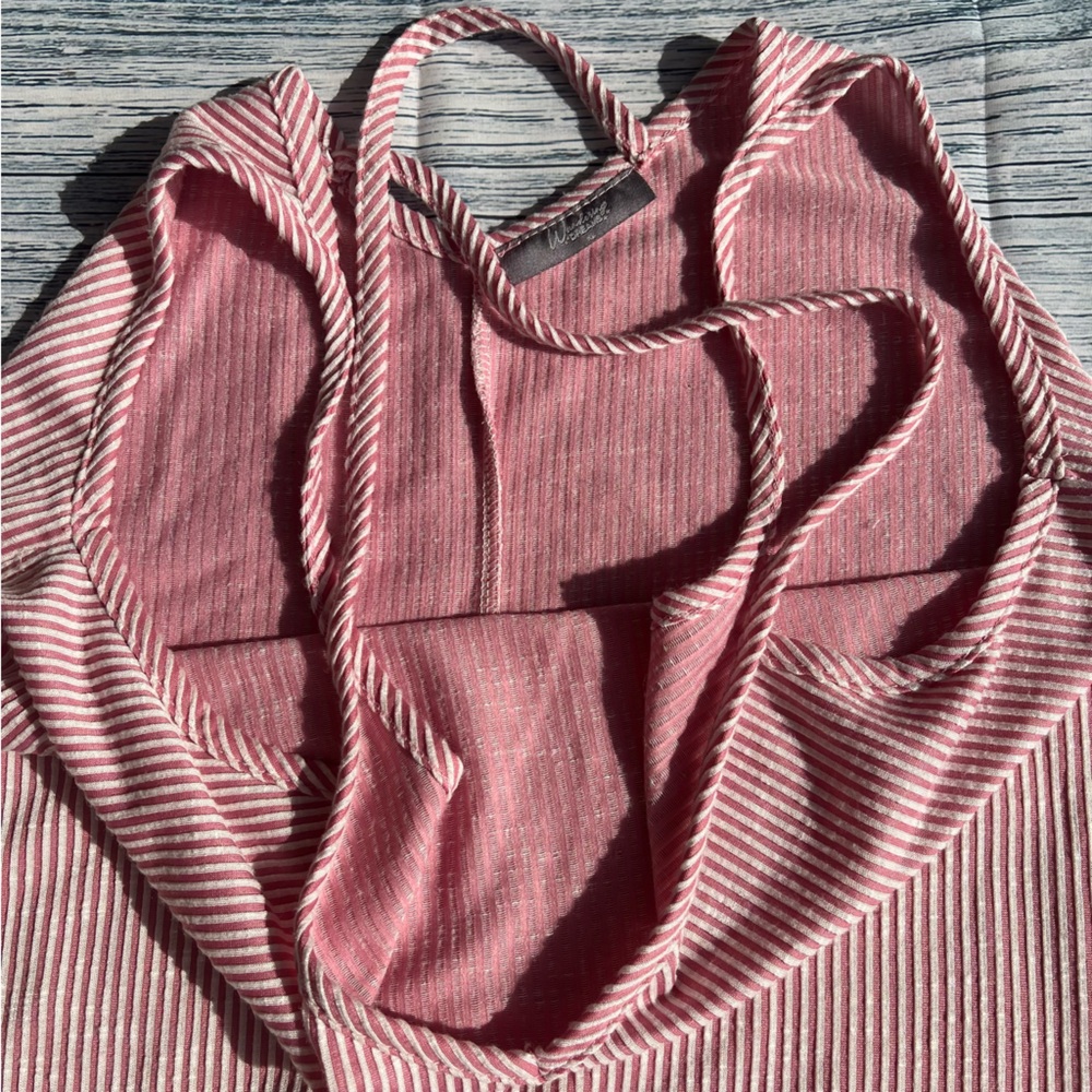 Pink and White Striped Ribbed Strappy Midi Dress EUC - Picture 8 of 14